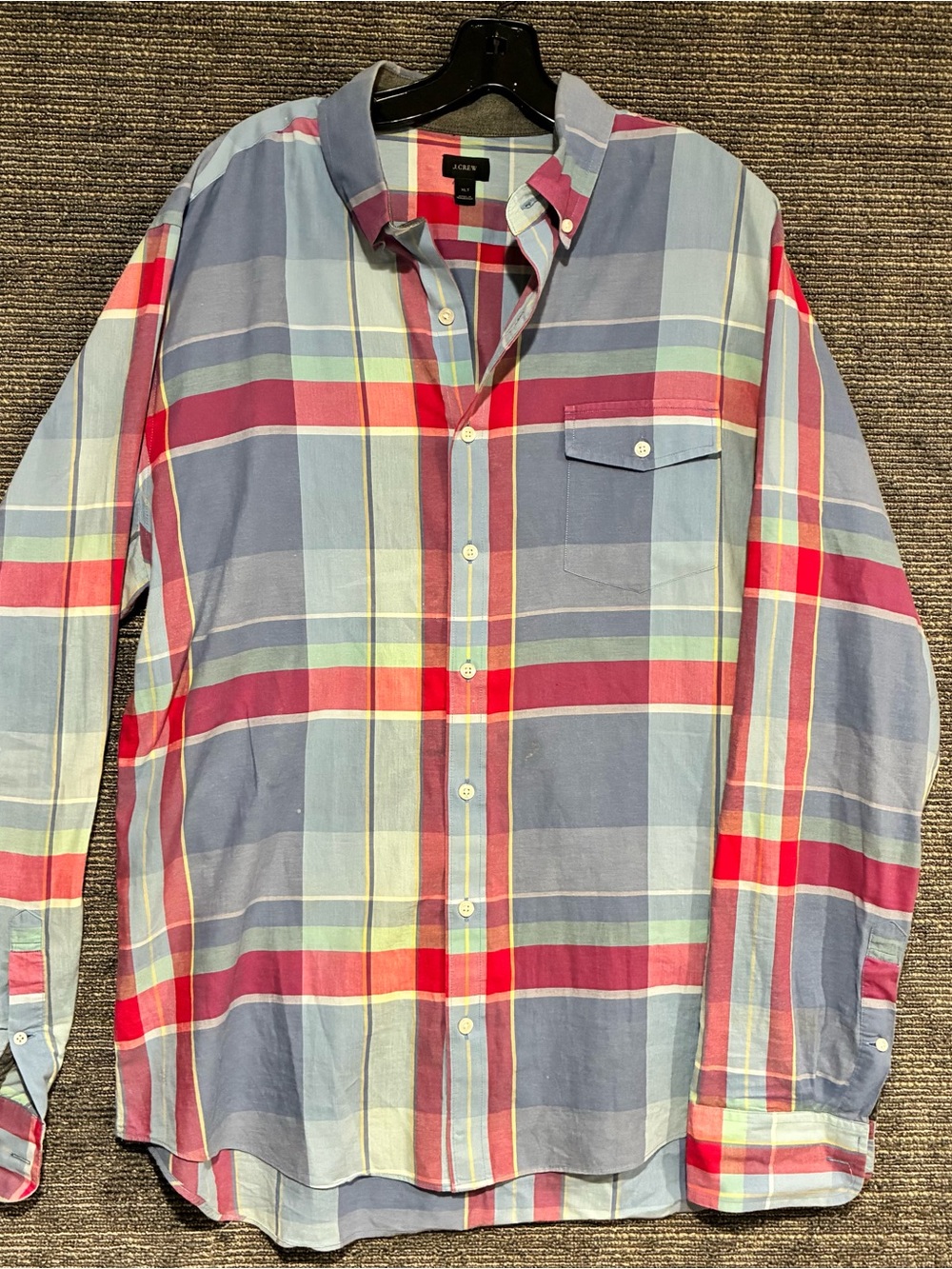 J. Crew Men's Plaid Button-Down Shirt in Blue, Pink & Cream